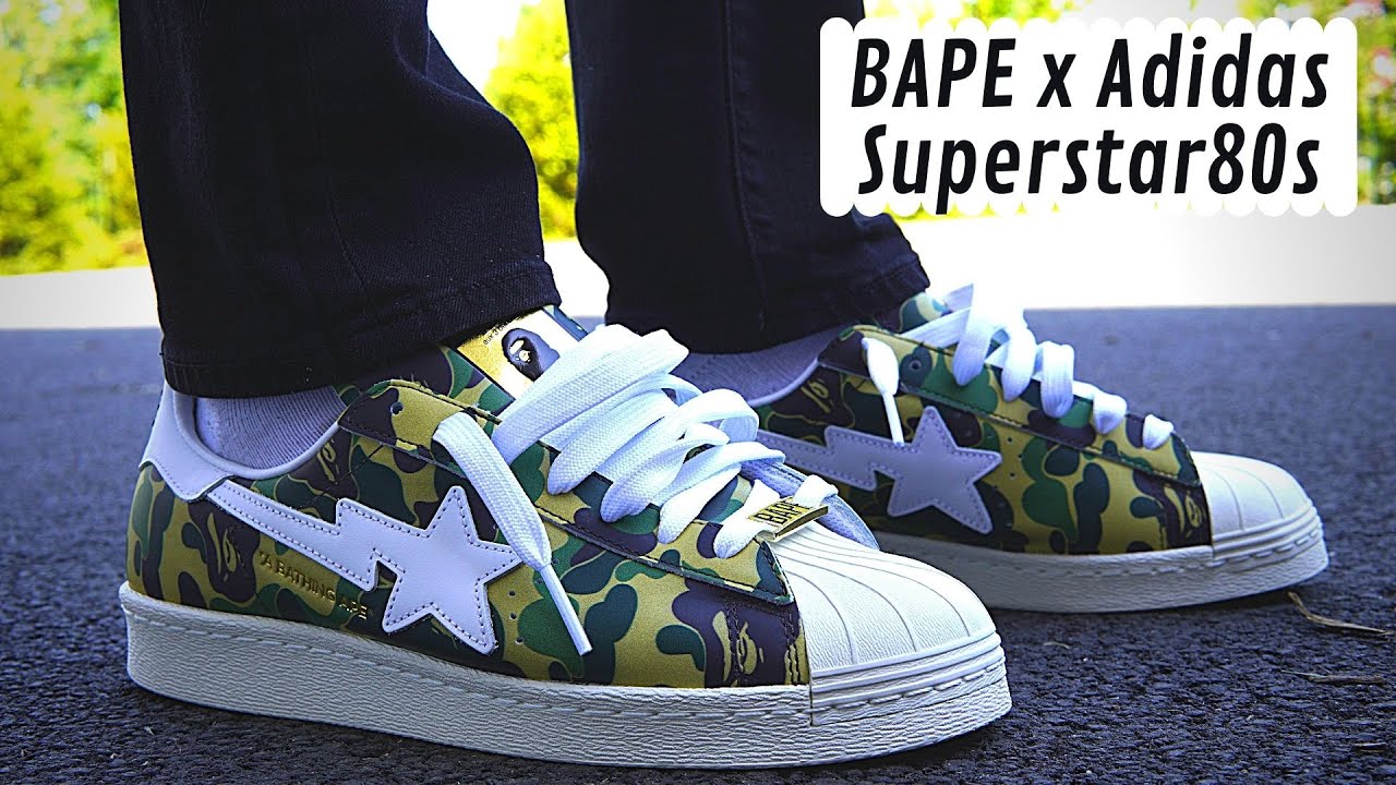 BAPE x Adidas Superstar 80s On Feet Review & Lace Swap - YouTube