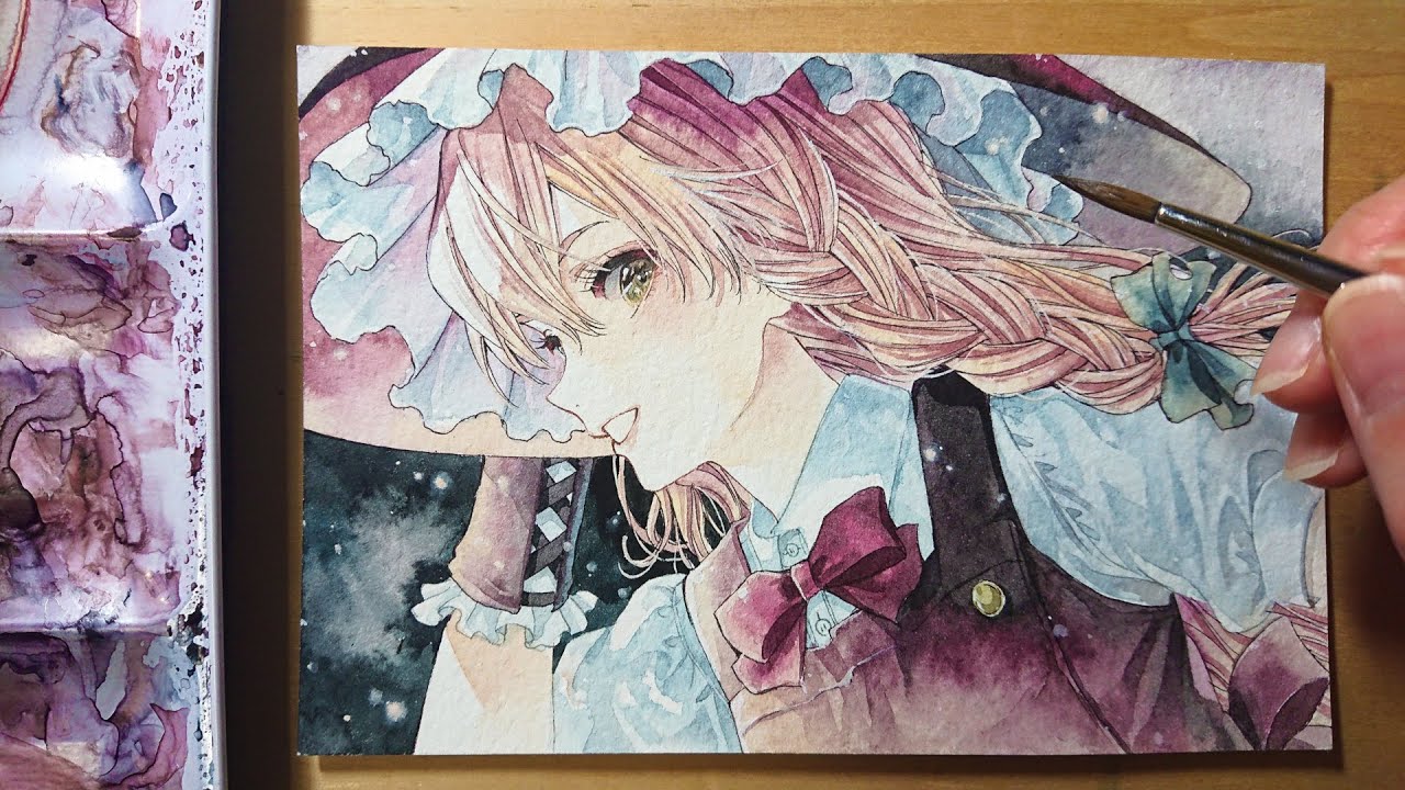 透明水彩】イラストメイキング【爛々魔理沙】東方Project○Watercolor