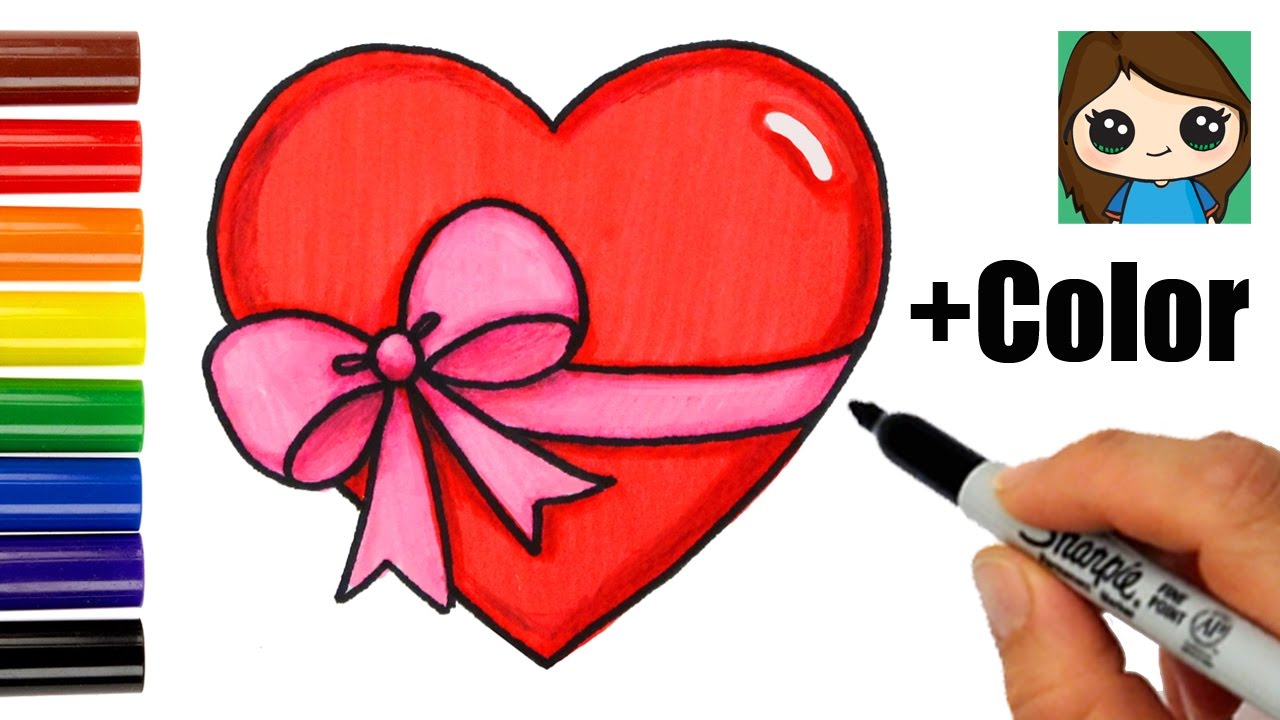 How to Draw a Heart with a Bow Ribbon Emoji Easy - YouTube