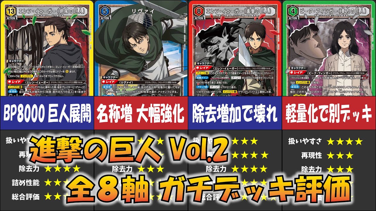 ユニオンアリーナ】「進撃の巨人 Vol.2」全8軸のデッキを解説＆ガチ