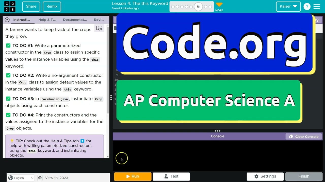 Code.org Lesson 4.6A The this Keyword | Tutorial with Answers