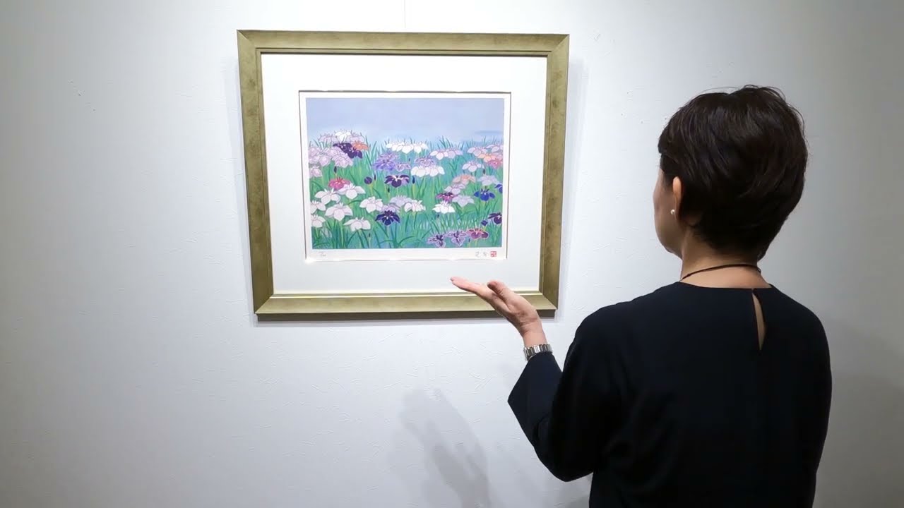 三輪晁勢がリトグラフの版画で制作した和の花の絵画「菖蒲」を通販で販売