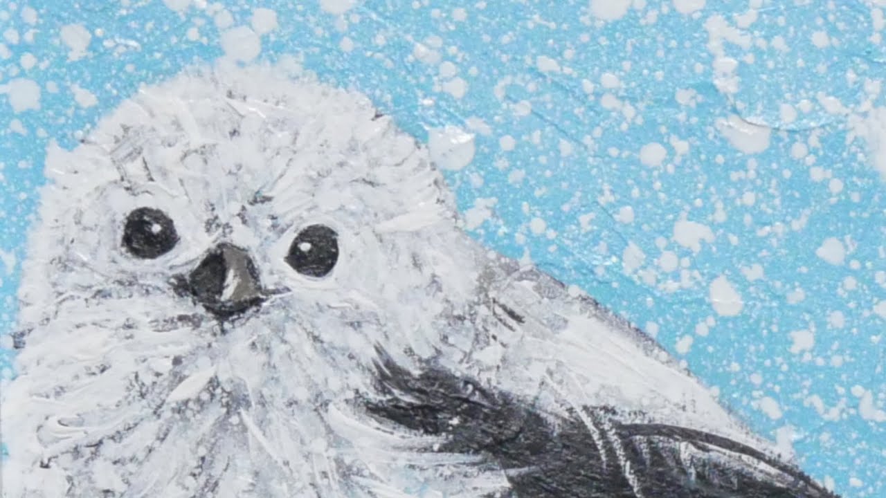 油絵】【冬のシマエナガ】 #油絵 #手書き #アート #絵画 #絵 #油彩画