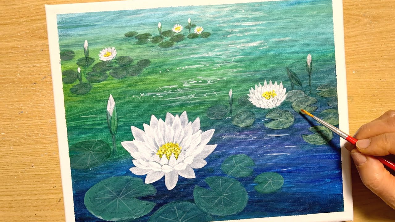 How to draw water lilies with acrylic paint / Simple acrylic