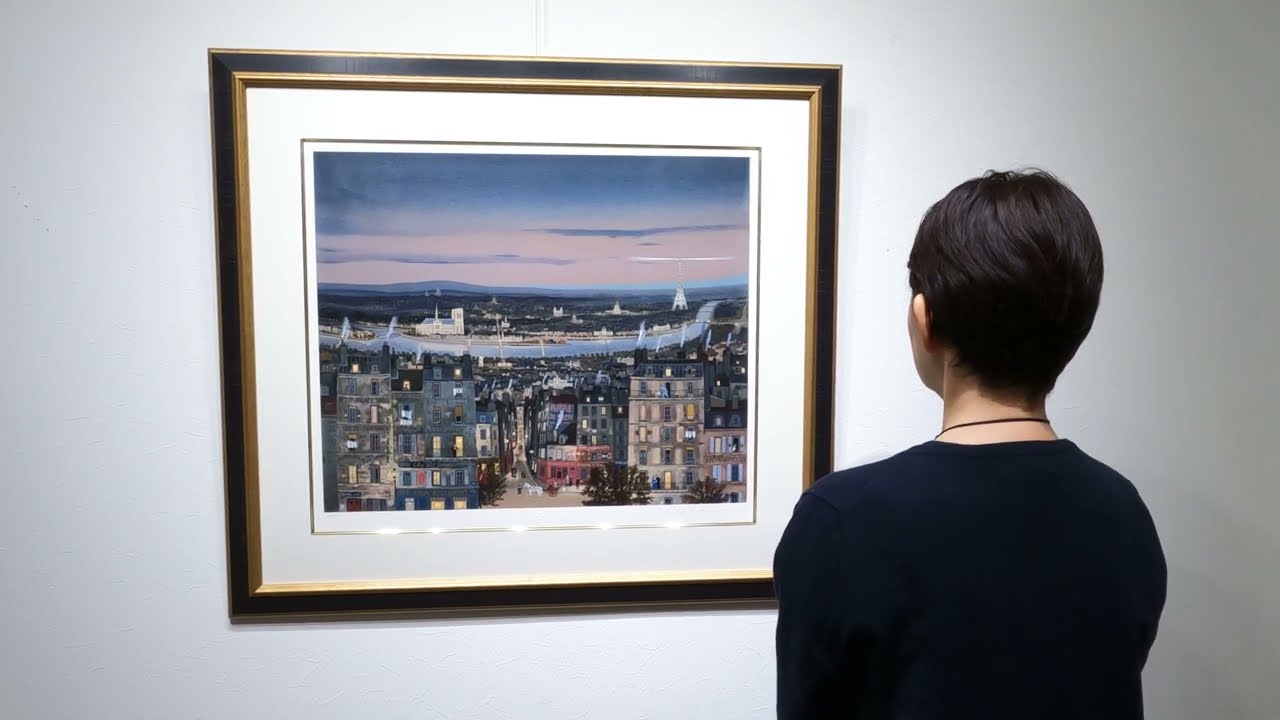 ミッシェル・ドラクロワ 夜の左岸 パリ 絵画 風景画 夜景 シルク