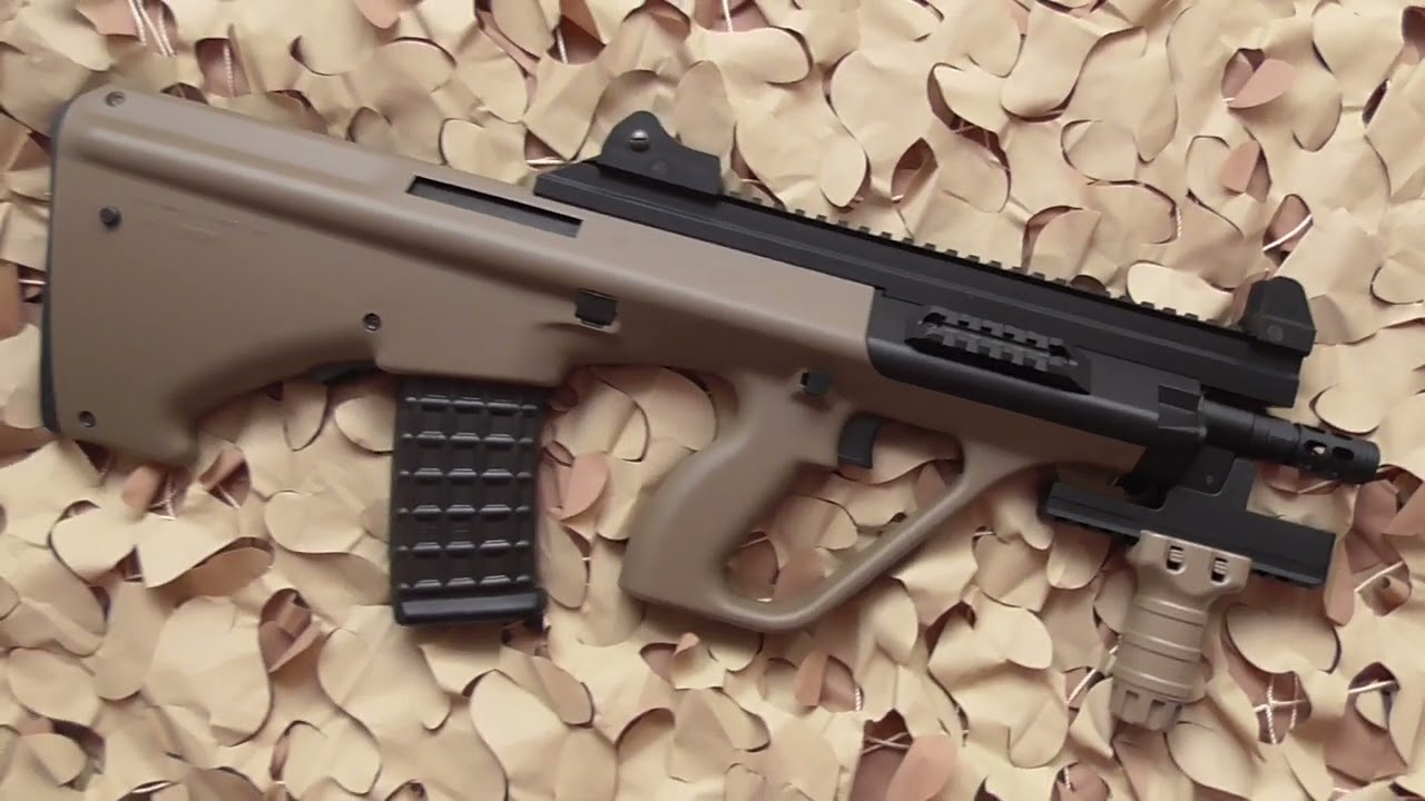 Tokyo Marui AUG Steyr HC Tan AEG & chrono. - YouTube