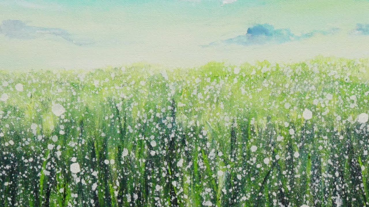 油絵】【草原に咲く白い花と朝日】#2025年 #油絵 #手書き #アート