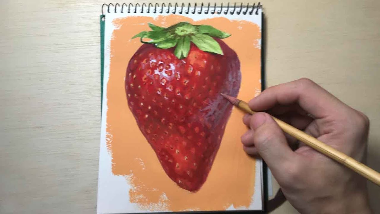 112【生配信】東京芸大生が描くイチゴ アクリル drawing - YouTube