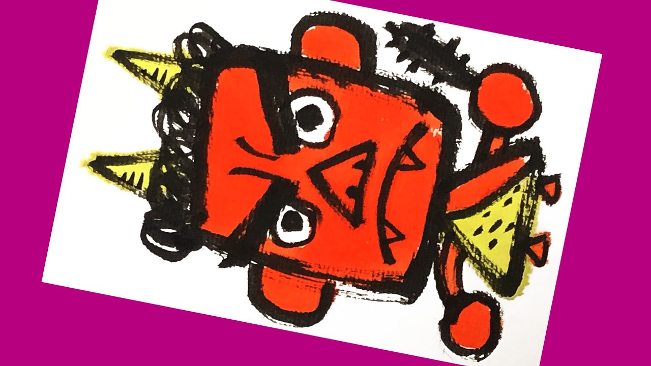 絵手紙妙華】簡単3分：四角丸三角で節分☆鬼の絵手紙 1月・2月・3月 冬