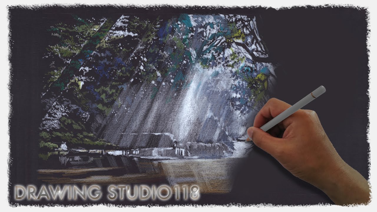 風景画 色鉛筆で幻想的な森の絵を描く | Drawing studio 118 - YouTube