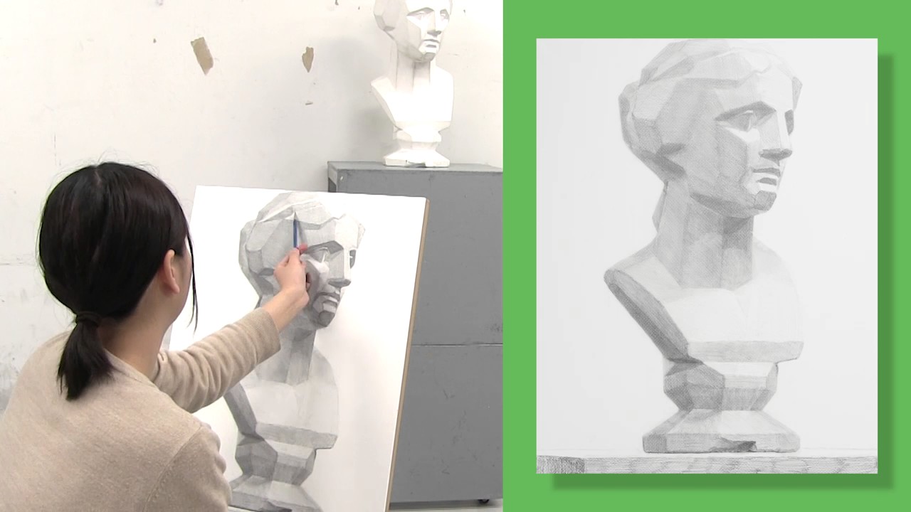 石膏デッサン：ミロのヴィーナス首像面取り》新美 制作プロセス動画