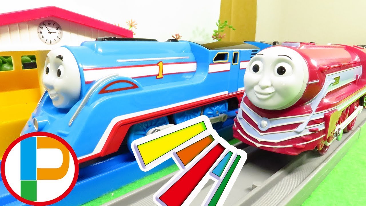 プラレール トーマス ケイトリンと流線型トーマスが競争！新幹線や電車