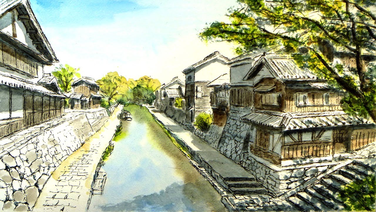 夏の日本 ／ 滋賀県・近江八幡 【透明水彩風景画】 Summer landscape