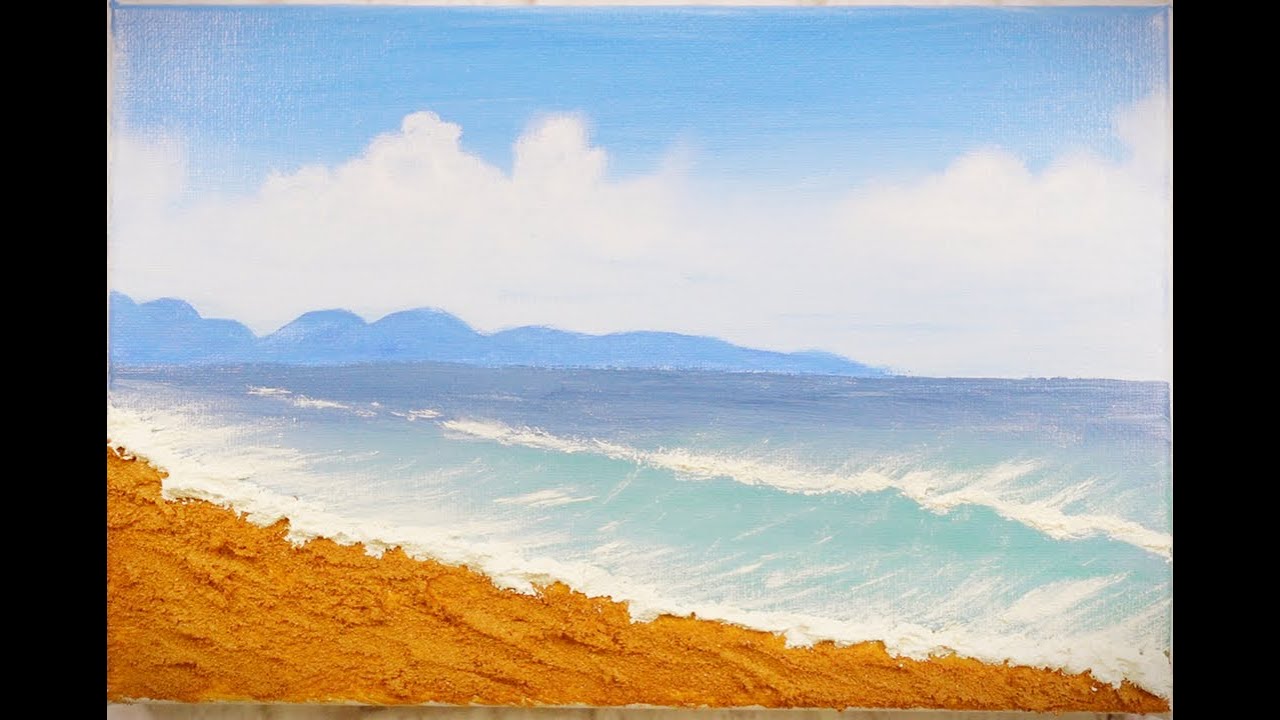 怎么画海滩？初学者油画，画简单漂亮的海滩。 【油画【画大海】【画