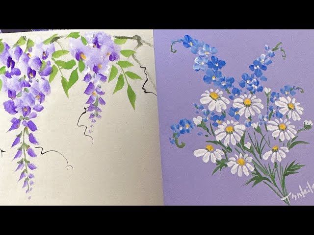 藤の花の描き方How to draw wisteria flowers 忘れな草やマーガレット