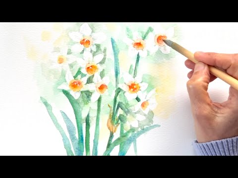 水彩画]ニホンスイセンを描く/watercolorpainting/制作過程 - YouTube