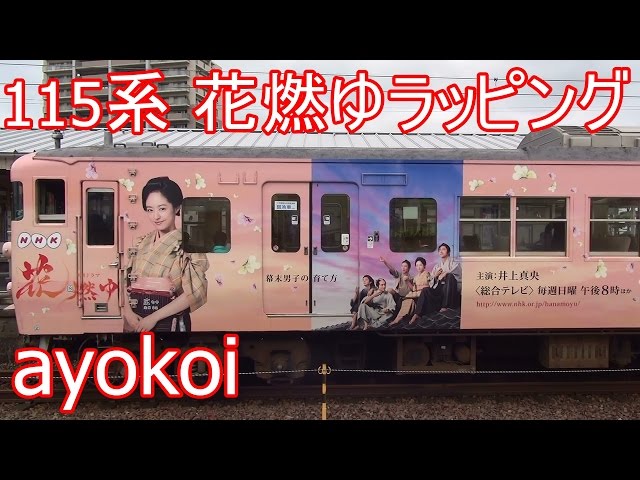 115系3000番台 下関N-06編成 「花燃ゆ」ラッピング列車 柳井駅 - YouTube