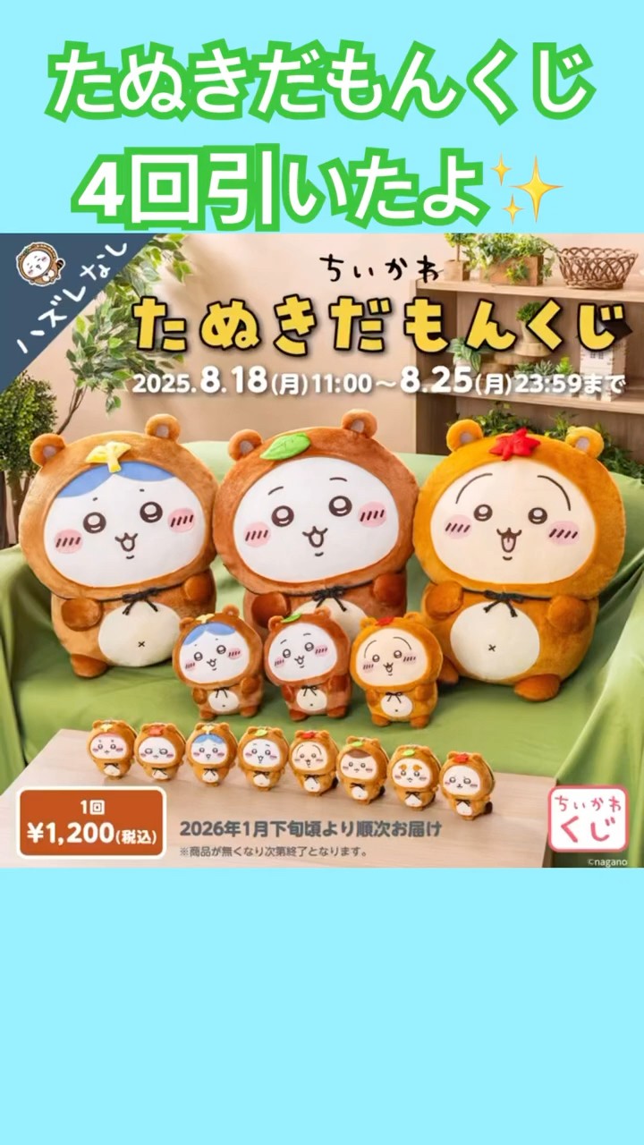 ちいかわ】たぬきだもんくじ🌱4回勝負！！初めての上位賞🏆出たー