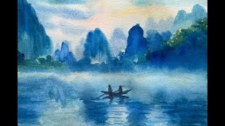 N594 水彩桂林风景Watercolor Guilin Landscape 수채화풍경- YouTube