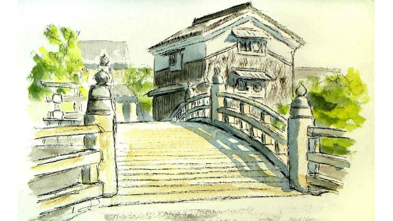 古い日本の風景にもペンが合う 【透明水彩風景画】 Old japanese