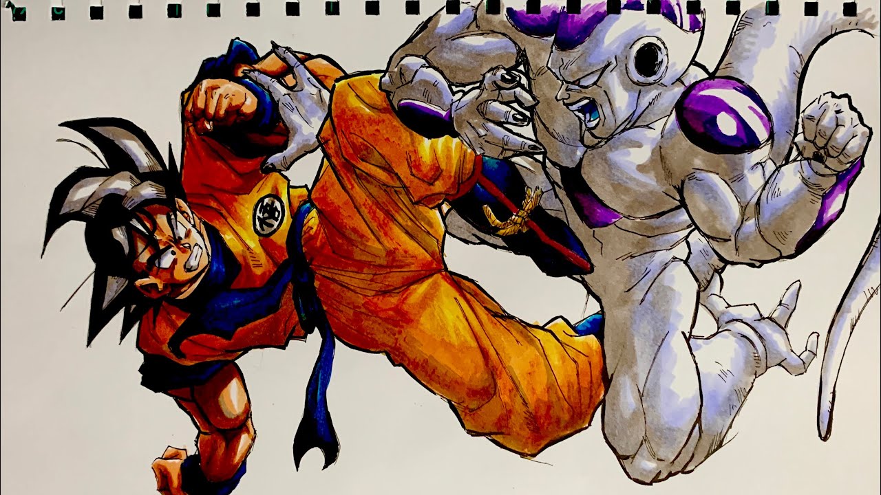 ドラゴンボール】悟空vsフリーザ描いてみた Drawing Gokuu & Fliza
