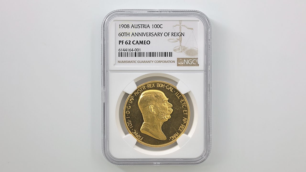 委託販売 1908 オーストリア 雲上の女神 100コロナ 金貨 NGC PF 62 CA