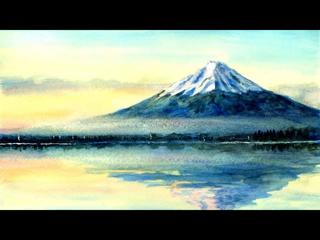 富士山と河口湖 【透明水彩風景画】 Mt. fuji and Lake kawaguchi