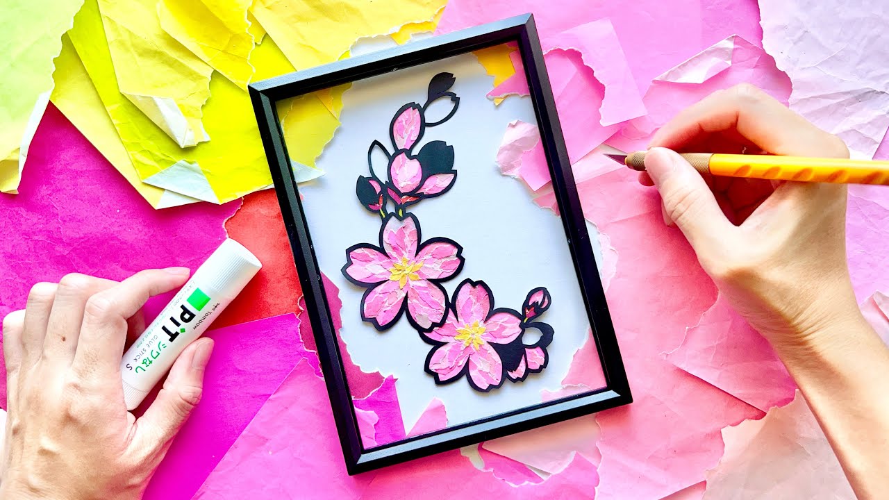 お見事】紙だけで描く桜🌸【切り絵×ちぎり絵】 - YouTube