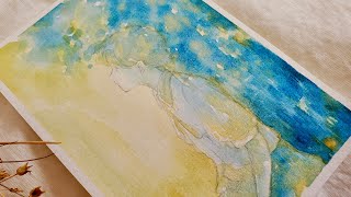 透明水彩】黄色と青を使った女の子のイラストメイキング Illustration