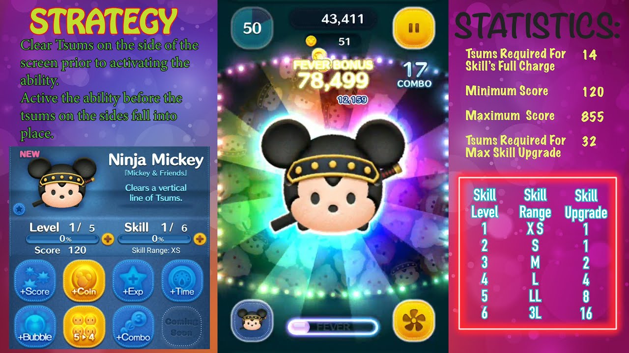 Disney Tsum Tsum - Ninja Mickey - SL1, SL2 and SL3 Review - YouTube