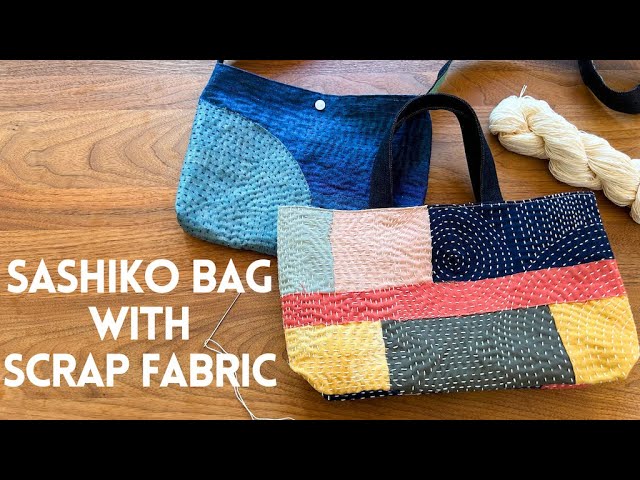 Making a Sashiko bag with scrap fabrics and old materials