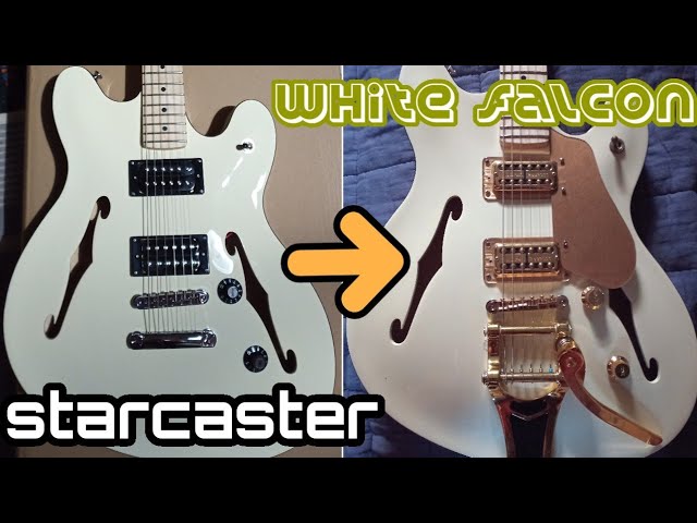 modifying a squier starcaster to gretch white falcon スクワイヤー