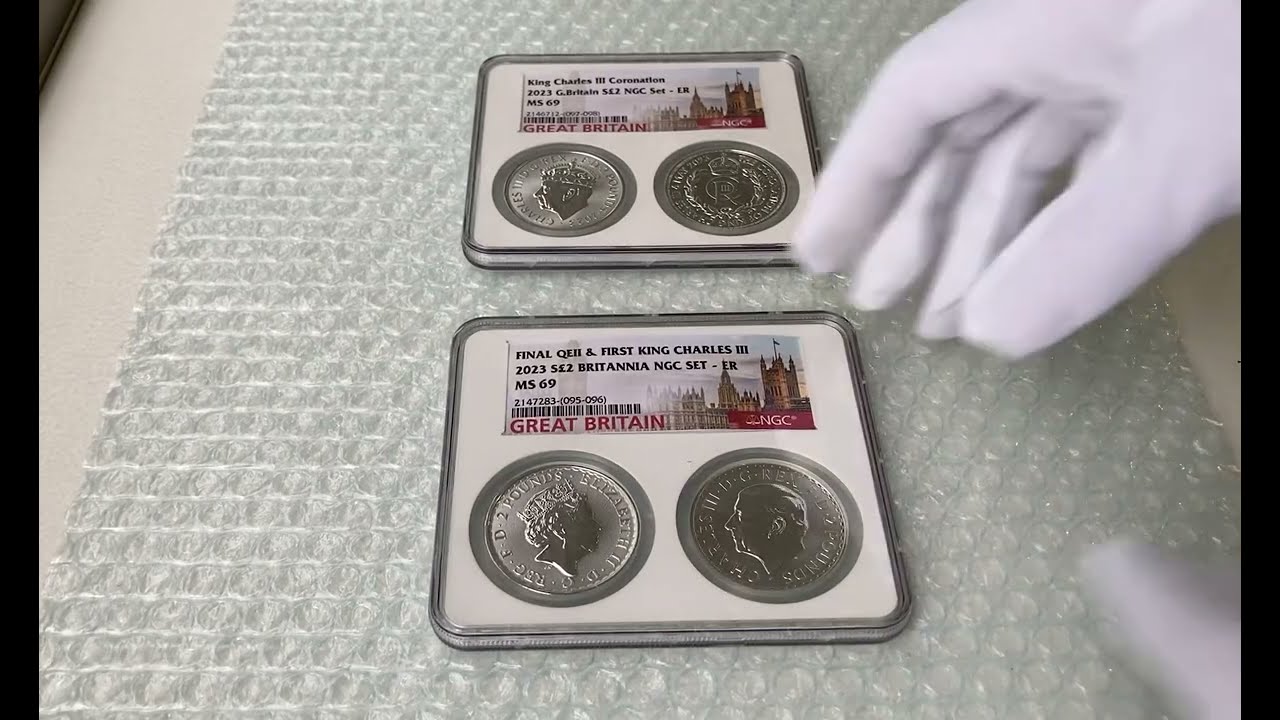 2枚組スラブ】NGC鑑定MS69 エリザベス女王・チャールズ3世 ブリタニア