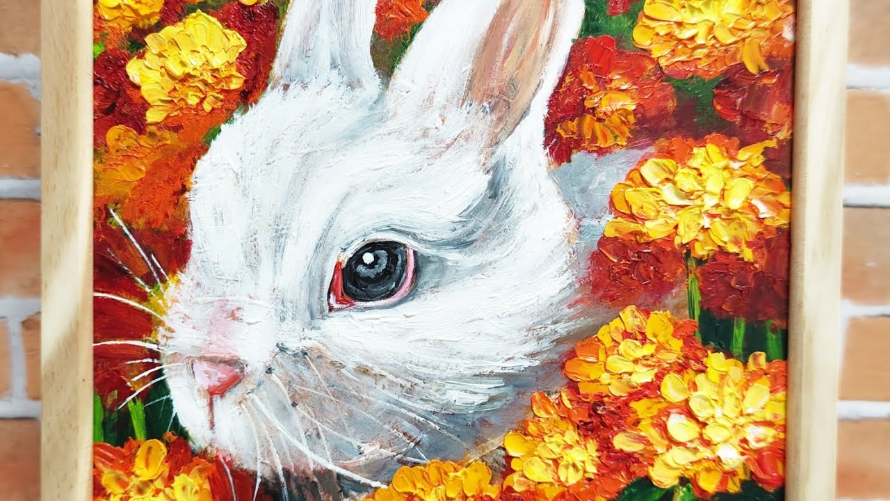 マリーゴールドのうさぎ】#油彩画 #芸術 #油絵 #絵 #アート