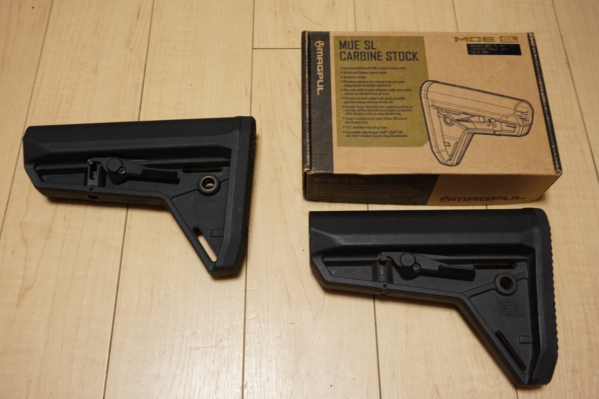 レプリカのMAGPUL MOE SLストックと実物のMAGPUL MOE SLストックを細部