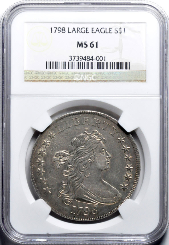 アメリカアンティークコイン 1798年ドレープドバスト1ドル銀貨MS61NGC