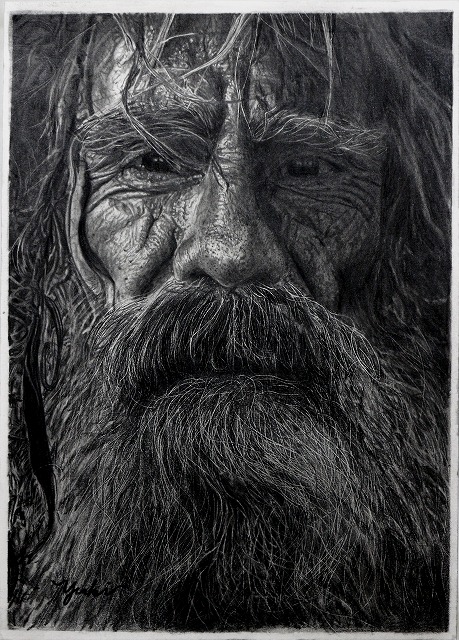 鉛筆画20枚目『お爺さん』 完成 | エアブラシ専門店 エアブラシアート