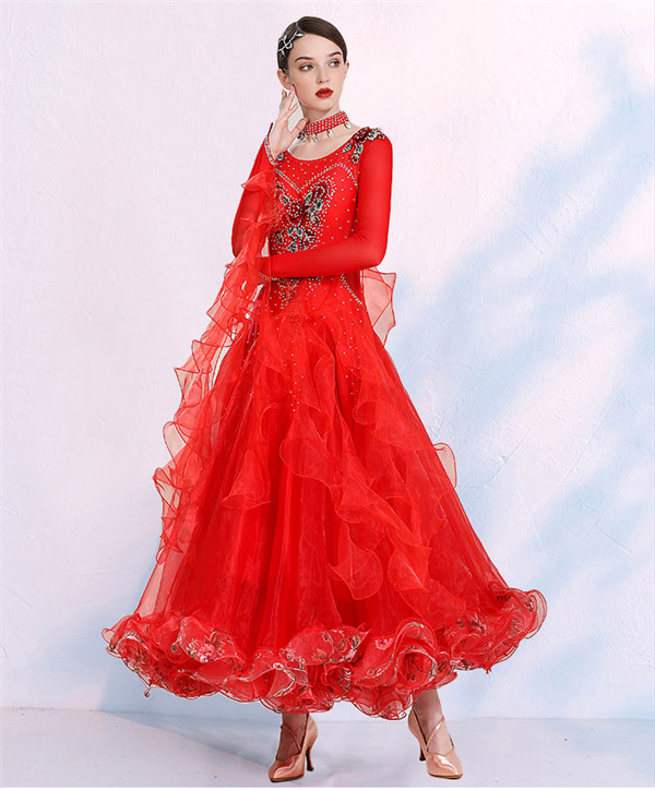 送料無料】社交ダンス ワンピース モダンドレス 大きいサイズ 長袖