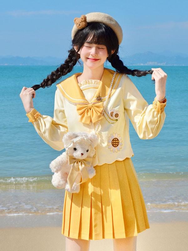 送料無料】セーラー服 ひまわり柄 可愛い 女の子 コスプレ JK制服 学生