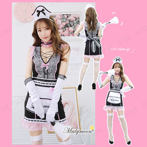 コスプレ 仮装 コスプレ メイド Malymoon ピンクレースメイド