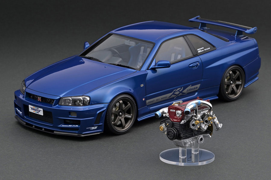 IG3297 1/18 TRUST Greddy 34RX Blue Metallic With Engine | LINE UP