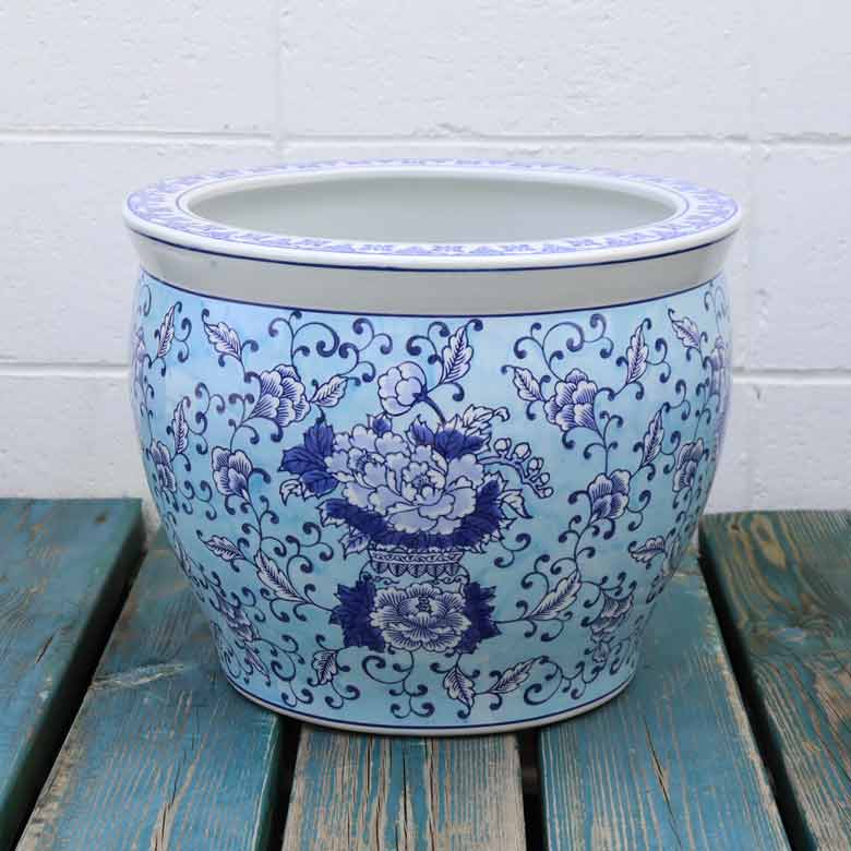 水鉢 大型 陶器 13号 水色 ボタン 火鉢 鉢カバー プランターカバー