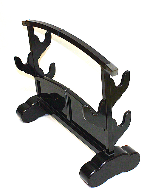 B076 黒漆塗三本掛時代刀掛Kurourusi Nuri Old sword stand For three