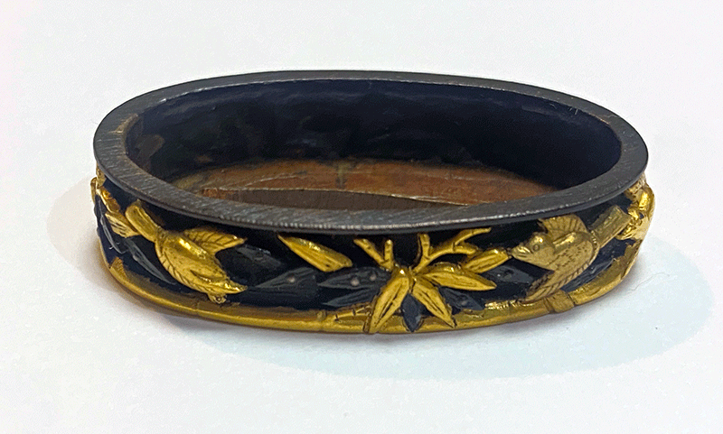 竹に群雀図縁頭 古美濃Komino Fuchigashira Designed by sparrow in