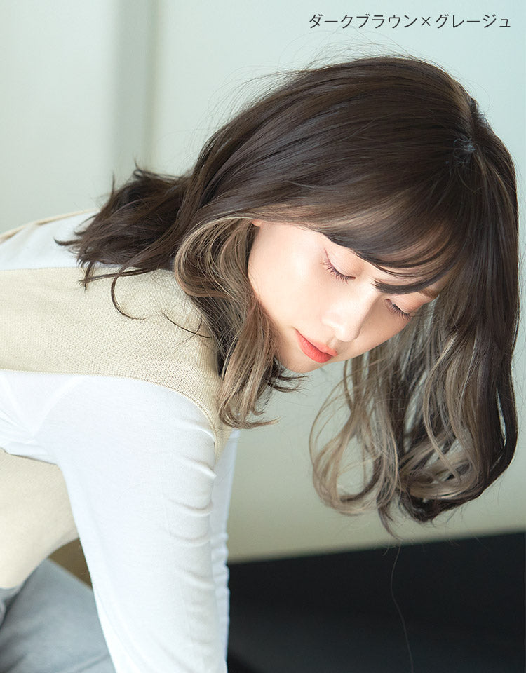 インナーカラーウェイブミディ フルウィッグミディアム｜リネアストリア