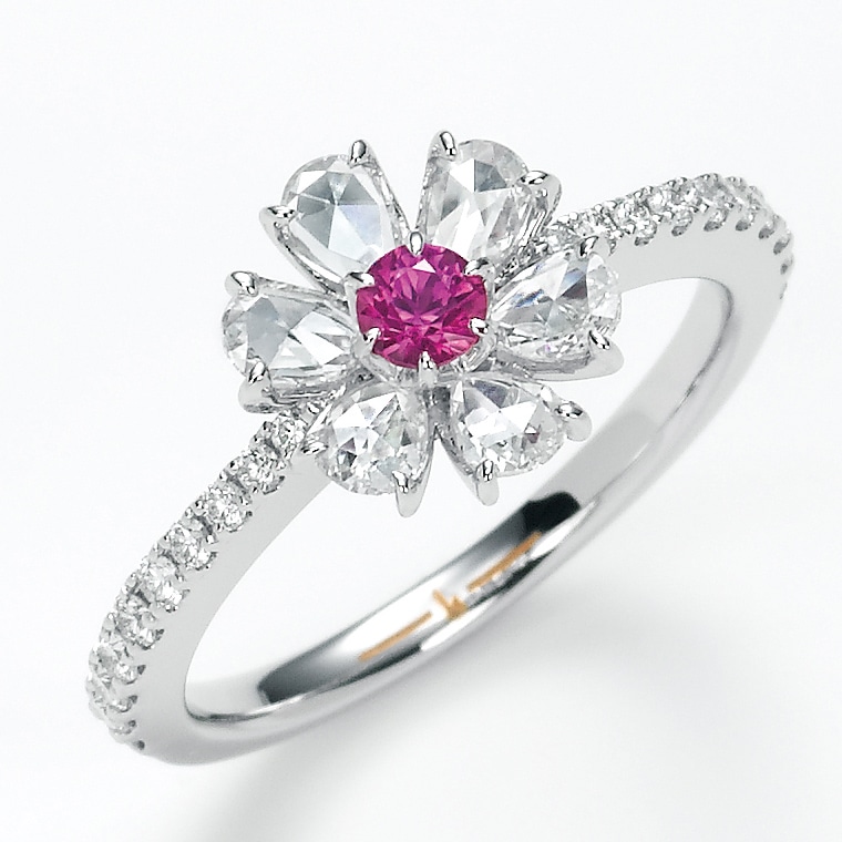 はなえり ルビー＆ローズカットダイヤモンドリング(プラチナ): かが
