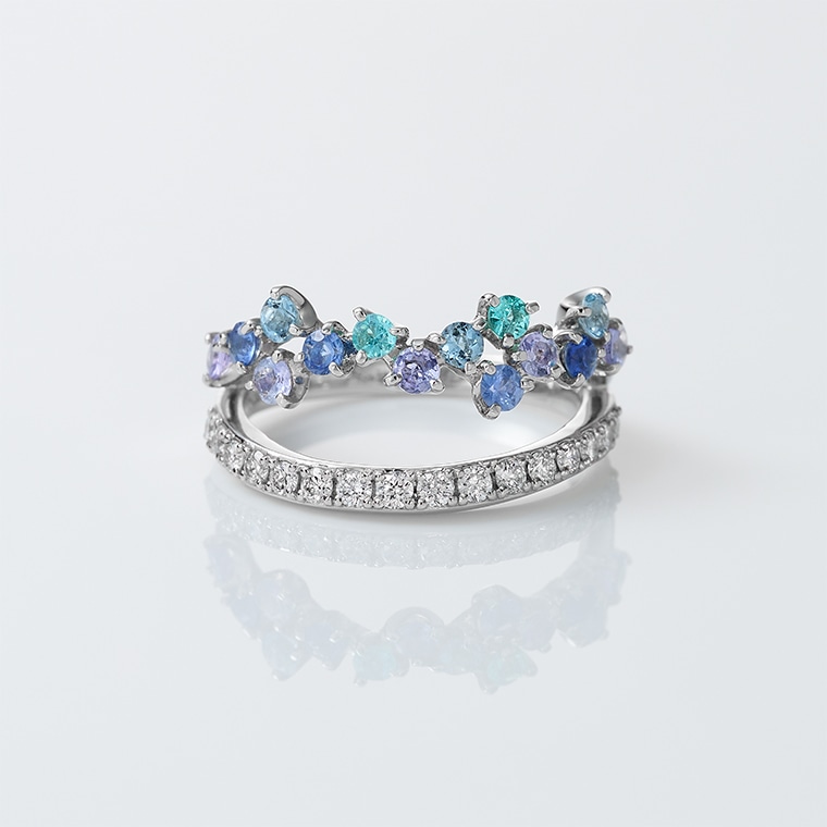 EP006-5]Ptマルチカラーストーン/ダイヤピンキーリング(プラチナ