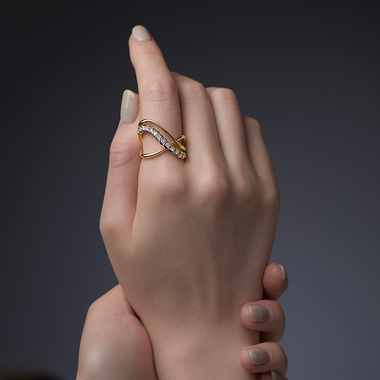 EI002]K18PGダイヤモンド/インデックスリング(ピンクゴールド): Hyacca