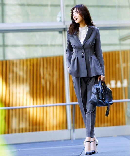 S～5L】ウエストタック3つボタンジャケット&パンツの2点セットアップ