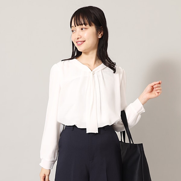 ボウタイ長袖ブラウス／大きいサイズ／白／長袖（メアリーココ
